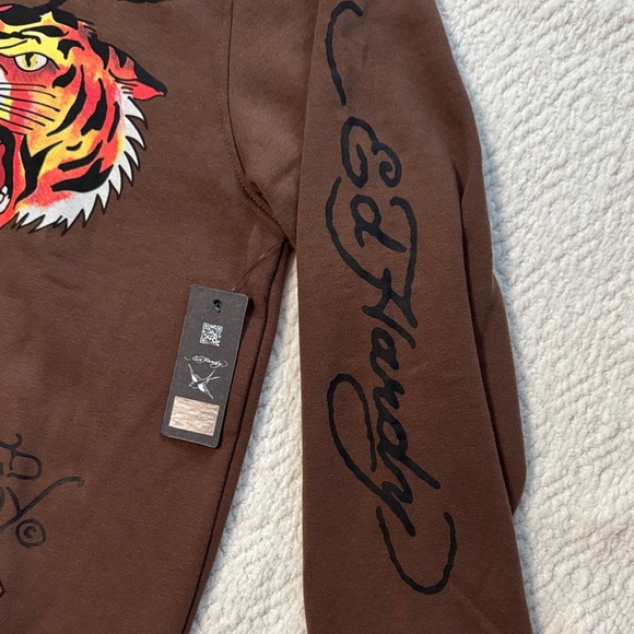 (Sold) NWT Ed Hardy Brown Hoodie with Graphic Motifs Size L - Picture 4 of 10